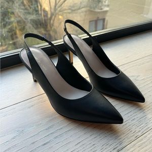 Stuart Weitzman Dancer black leather slingback heels size 9.5 75mm (3 inch) tall